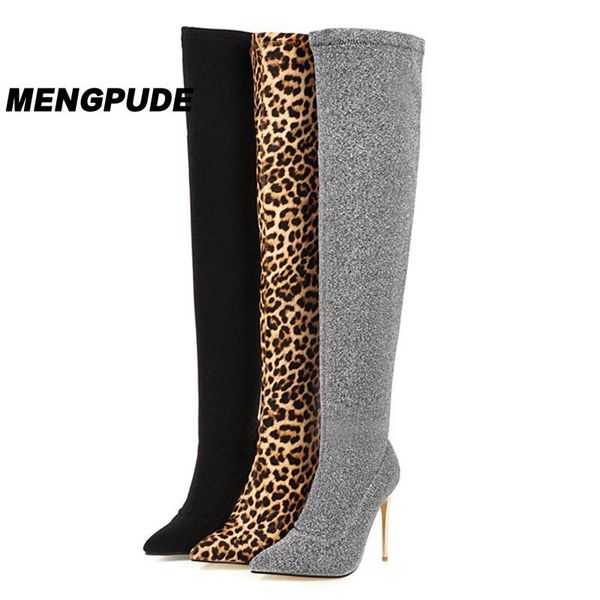 mpd women over the knee sock boots 10cm high heels long winter stretch leopard snow boots lady thigh stripper fetish shoes, Black
mpd women over the knee sock boots 10cm high heels long winter stretch leopard snow boots lady thigh stripper fetish shoes, Black