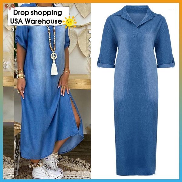 women summer dress 2020 lapel split long maxi jeans dress plus size dresses vintage fashion korean plus size denim1, White;black
women summer dress 2020 lapel split long maxi jeans dress plus size dresses vintage fashion korean plus size denim1, White;black