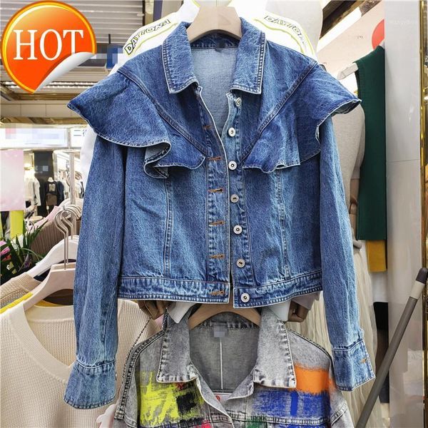 denim coat women's new fall 2020 versatile individual splicing ruffle short casual denim, Black;white
denim coat women's new fall 2020 versatile individual splicing ruffle short casual denim, Black;white