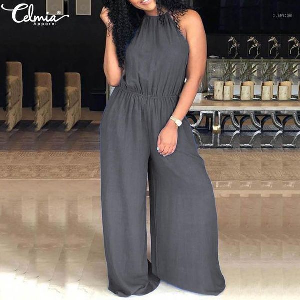 celmia 2020 summer women sleeveless long jumpsuits casual loose high waist wide leg pants halter romper plus size overalls femme1, Black;white
celmia 2020 summer women sleeveless long jumpsuits casual loose high waist wide leg pants halter romper plus size overalls femme1, Black;white