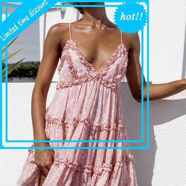 2021 women summer spaghetti band swing v-neck backless flower printer ruffle trim mini jurk casual holiday sunflower clock, Black 
2021 women summer spaghetti band swing v-neck backless flower printer ruffle trim mini jurk casual holiday sunflower clock, Black