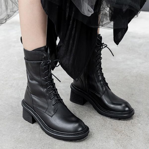 boots short ladies leather straps with square and black casual tide motorcycle zipper women's