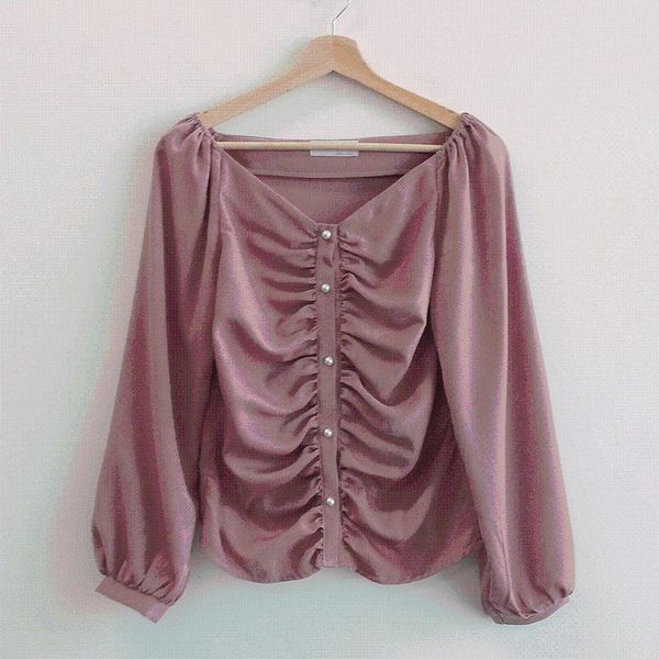 women's blouses & shirts spring autumn blouse korean style slimming v-neck leaky clavicle pleated slim long-sleeved female gx419, White
women's blouses & shirts spring autumn blouse korean style slimming v-neck leaky clavicle pleated slim long-sleeved female gx419, White