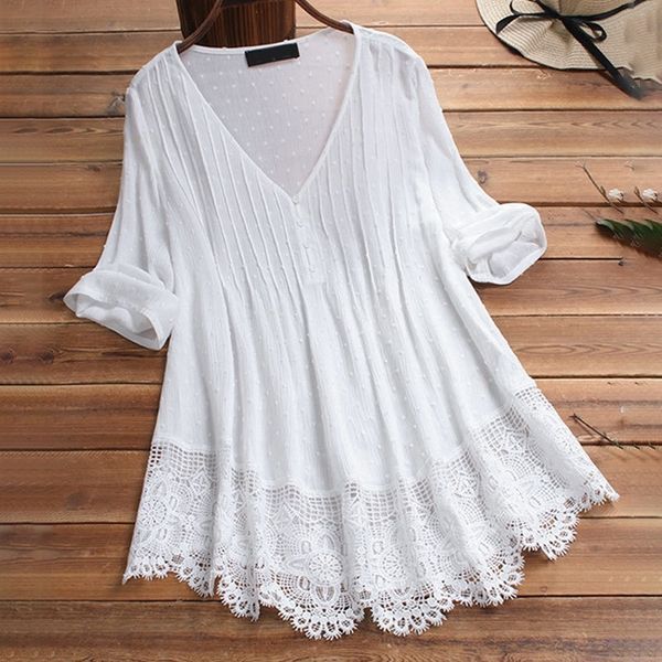 women's tunic blouses lace white v-neck long sleeve tunics female summer spring streetwear loose lady plus size 5xl y200402
women's tunic blouses lace white v-neck long sleeve tunics female summer spring streetwear loose lady plus size 5xl y200402