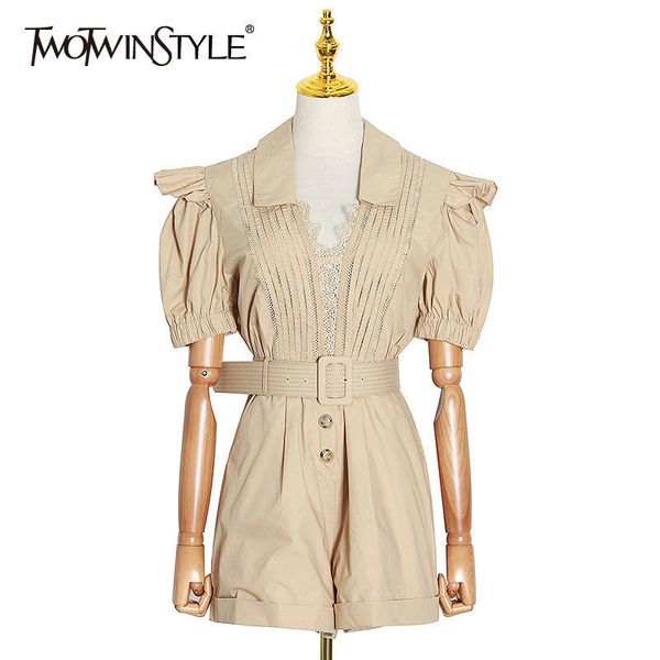 twotwinstyle elegant patchwork lace women short jumpsuit v neck lantern short sleeve high waist with sashes playsuits female new t200704, Black;white
twotwinstyle elegant patchwork lace women short jumpsuit v neck lantern short sleeve high waist with sashes playsuits female new t200704, Black;white
