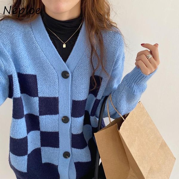 neploe chic autumn winter vintage sweaters elegant v-neck panelled plaid jacket single breasted long sleeve cardigans women1, White
neploe chic autumn winter vintage sweaters elegant v-neck panelled plaid jacket single breasted long sleeve cardigans women1, White