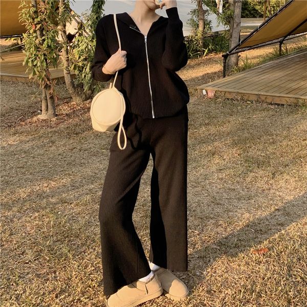 2021 new female sportswoman 2 piece solid hood zip-up fine cardigan knitting crocheted leg women's pants winter suits 5b28, Gray
2021 new female sportswoman 2 piece solid hood zip-up fine cardigan knitting crocheted leg women's pants winter suits 5b28, Gray