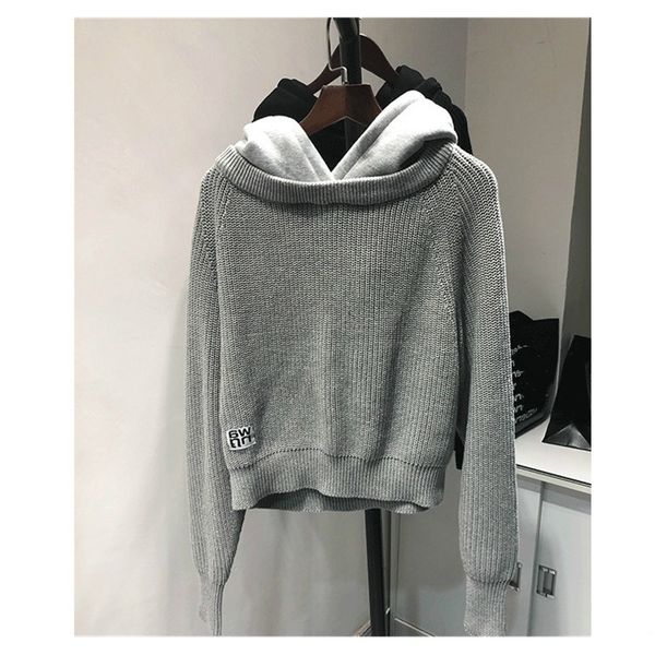 aaw147 solid color loose hooded sweater women fake two-piece stitching sweater a2 201031, White;black
aaw147 solid color loose hooded sweater women fake two-piece stitching sweater a2 201031, White;black