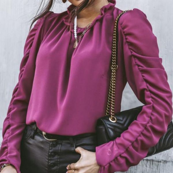 women autumn solid color blouses shirt winter casual loose ruffles collar pleated long sleeve office lady pullover blouse, White
women autumn solid color blouses shirt winter casual loose ruffles collar pleated long sleeve office lady pullover blouse, White