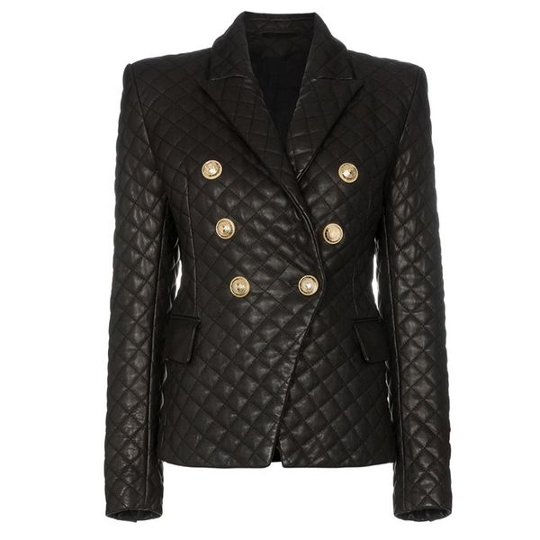 new stylish designer blazer women's lion buttons grid cotton padded slim fitting synthetic leather jacket 201023, White;black
new stylish designer blazer women's lion buttons grid cotton padded slim fitting synthetic leather jacket 201023, White;black