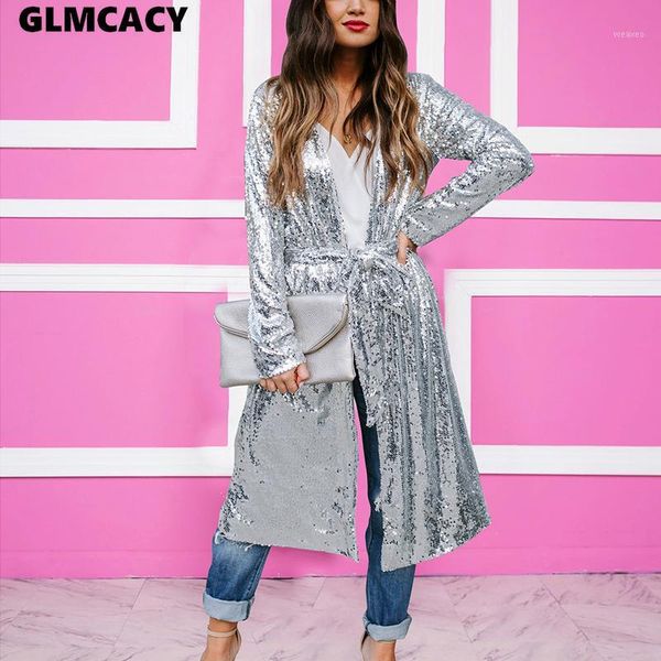 women sequin mesh long coat trench coat outerwear fashion spring summer party trench 2018 new1, Tan;black