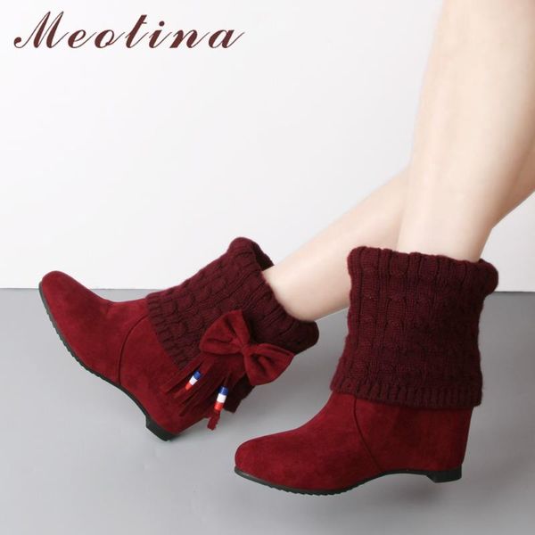 meotina winter shoes women mid calf boos bow wedge heel boots fringe warm short boots 2020 female high heels footwear red 33-43, Black
meotina winter shoes women mid calf boos bow wedge heel boots fringe warm short boots 2020 female high heels footwear red 33-43, Black