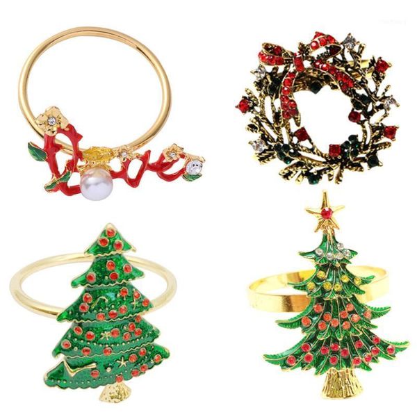 4pcs napkin rings christmas themed shiny rhinestone alloydinning table decor1