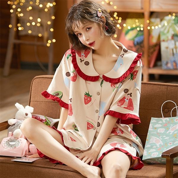 summer lovely sleepwear set loose ladies casual home wear turn-down collar pajama soft cotton nightwear large size pijama -3xl y200708, Black;red
summer lovely sleepwear set loose ladies casual home wear turn-down collar pajama soft cotton nightwear large size pijama -3xl y200708, Black;red