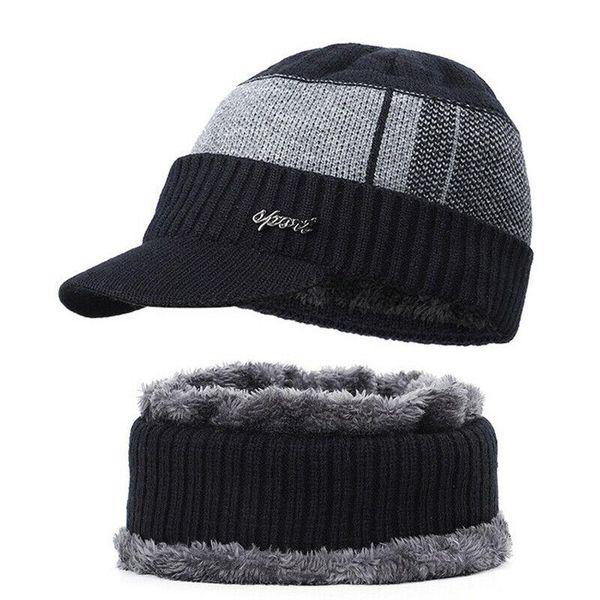 2pcs men winter hats warm neck circle fashion wool knit visors fleece lined beanie hat scarf skullies with brim cap, Blue;gray
2pcs men winter hats warm neck circle fashion wool knit visors fleece lined beanie hat scarf skullies with brim cap, Blue;gray