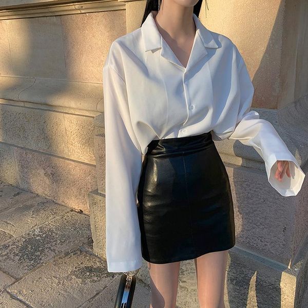 skirts 2021 autumn and winter black pu leather bag hip skirt high waist slim