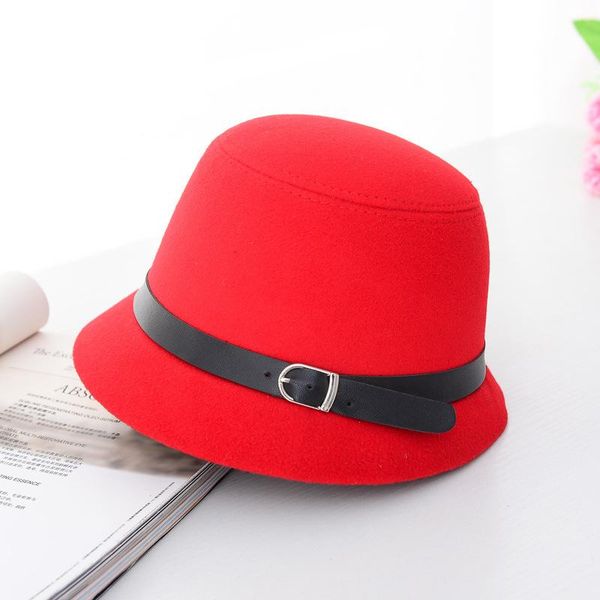 ht1225 women solid wool felt cloche hats black red fedoras vintage western bucket hats for women female bowler with belts, Blue;gray
ht1225 women solid wool felt cloche hats black red fedoras vintage western bucket hats for women female bowler with belts, Blue;gray