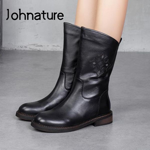 johnature winter women boots zip genuine leather women shoes 2020 new flat with round toe totem handmade concise platform boots, Black
johnature winter women boots zip genuine leather women shoes 2020 new flat with round toe totem handmade concise platform boots, Black