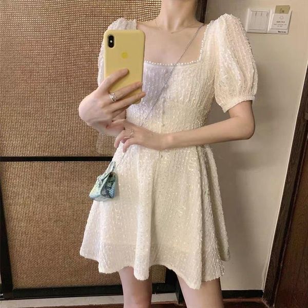 casual dresses pearls square collar puff sleeve mini dress women elegant high waist vintage korean party summer femme robe, Black;gray
casual dresses pearls square collar puff sleeve mini dress women elegant high waist vintage korean party summer femme robe, Black;gray