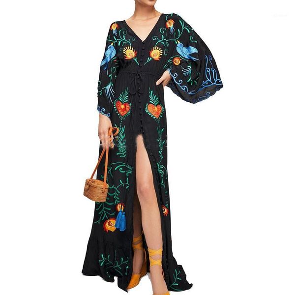 embroidered women maxi dress v-neck batwing sleeve loose plus size summer dresses drawstring waist boho beach vestidos1, Black;gray
embroidered women maxi dress v-neck batwing sleeve loose plus size summer dresses drawstring waist boho beach vestidos1, Black;gray