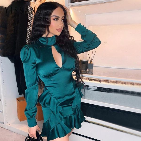 yissang 2021 autumn hollow out ruffles satin women dress long lantern sleeve dresses ladies elegant night club party dress, Black;gray
yissang 2021 autumn hollow out ruffles satin women dress long lantern sleeve dresses ladies elegant night club party dress, Black;gray