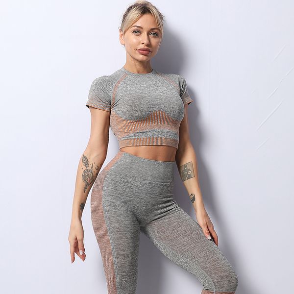 women sets short sleeve high waist sport leggings gym set yoga clothes sports suit fitness shirt c0122, Gray
women sets short sleeve high waist sport leggings gym set yoga clothes sports suit fitness shirt c0122, Gray