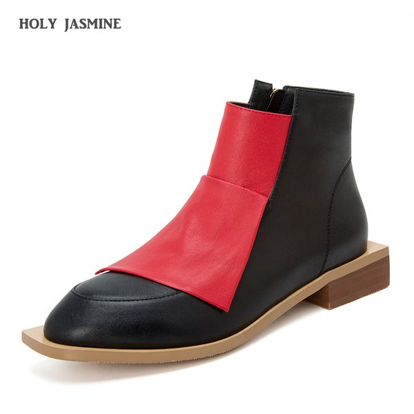 fashion shoes 2019 spring/autumn women shoes genuine leather square heel ankle boots for women high heel boots round toe shoes t200425, Black 
fashion shoes 2019 spring/autumn women shoes genuine leather square heel ankle boots for women high heel boots round toe shoes t200425, Black