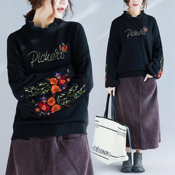 sweater women loose plus size korean autumn and winter embroidered pullover stand collar bottoming casual knit shirt y1299, White;black
sweater women loose plus size korean autumn and winter embroidered pullover stand collar bottoming casual knit shirt y1299, White;black