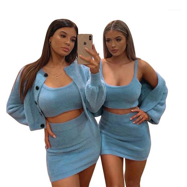 women casual fleece 3 pcs sets spaghetti straps tank crop + pencil mini skirt + long sleeve buttons up cardigan jacket1, Gray
women casual fleece 3 pcs sets spaghetti straps tank crop + pencil mini skirt + long sleeve buttons up cardigan jacket1, Gray