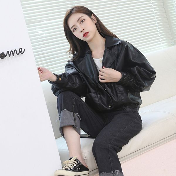 2021 new autumn women streetwear yellow short faux leather jacket down collar batwing sleeve coat outwear e8aw, Black
2021 new autumn women streetwear yellow short faux leather jacket down collar batwing sleeve coat outwear e8aw, Black