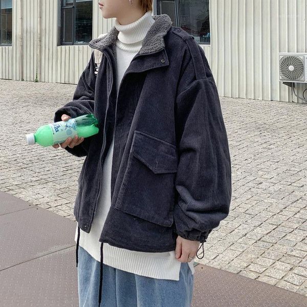 men's solid color coats winter 2020 thickened corduroy coat loose lamb wool warm parkas korean streetwear clothing1, Black
men's solid color coats winter 2020 thickened corduroy coat loose lamb wool warm parkas korean streetwear clothing1, Black