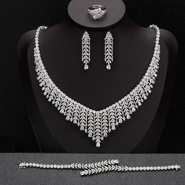 bride talk luxury wedding cubic zirconia tassel necklace ,drop earrings ,bracelet and ring 4pcs dubai full jewelry sets for wome, Silver
bride talk luxury wedding cubic zirconia tassel necklace ,drop earrings ,bracelet and ring 4pcs dubai full jewelry sets for wome, Silver
