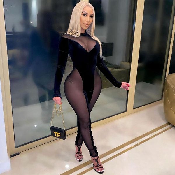 women's jumpsuits & rompers 2021 party mesh velvet patchwork bodycon for women elegant long sleeve sheer womens jumpsuit clubwear, Black;white
women's jumpsuits & rompers 2021 party mesh velvet patchwork bodycon for women elegant long sleeve sheer womens jumpsuit clubwear, Black;white