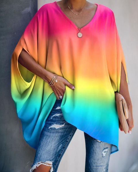 batwing sleeve loose woman blouses shirts elegant office lady casual wear rainbow striped print half sleeve v-neck female, White
batwing sleeve loose woman blouses shirts elegant office lady casual wear rainbow striped print half sleeve v-neck female, White