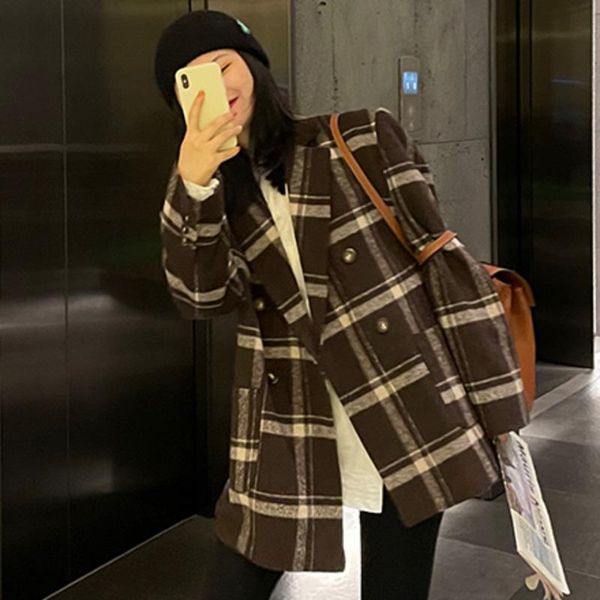 women's wool & blends 2021 winter office lady fashion casual turn down collar long-sleeved minimalist panelled plaid woolen overcoat c8, Black
women's wool & blends 2021 winter office lady fashion casual turn down collar long-sleeved minimalist panelled plaid woolen overcoat c8, Black