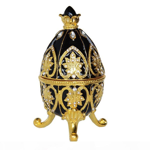 vintage decoration faberge egg bejeweled trinket box metal jewelry box crystal bling jewelry storage birthday gifts collectibles, Black;white 
vintage decoration faberge egg bejeweled trinket box metal jewelry box crystal bling jewelry storage birthday gifts collectibles, Black;white