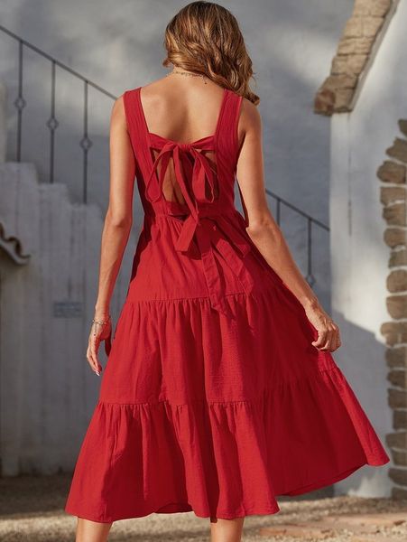 tie back ruffle hem dress she, Black;gray 
tie back ruffle hem dress she, Black;gray