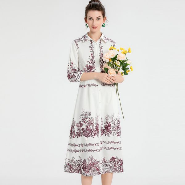 women's runway dress turn down collar 3/4 sleeves floral printed pleated fashion high street designer summer dresses vetidos, Black
women's runway dress turn down collar 3/4 sleeves floral printed pleated fashion high street designer summer dresses vetidos, Black