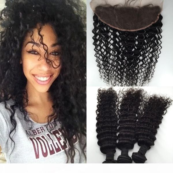 human hair brazilian lace frontal closure 13"x4" middle three part deep curly lace frontal with bundles, Black
human hair brazilian lace frontal closure 13"x4" middle three part deep curly lace frontal with bundles, Black