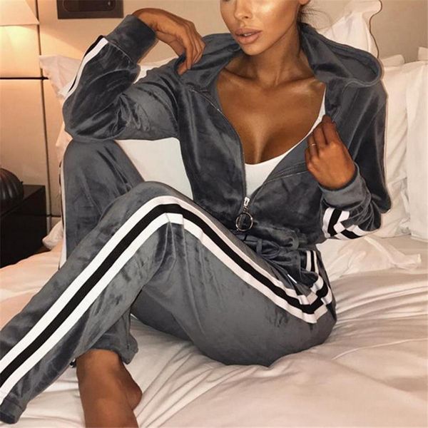 gym women yoga set sportswear autumn warm velvet tracksuit two piece set stripe hoodies sweatshirt pants suit home gym clothing, Gray
gym women yoga set sportswear autumn warm velvet tracksuit two piece set stripe hoodies sweatshirt pants suit home gym clothing, Gray
