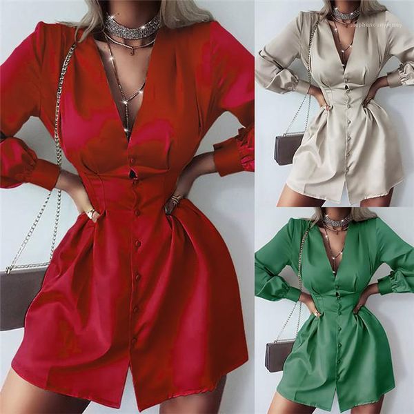 clothes 2021 v neck single breasted dresses womens solid color long sleeve mini shirts dress elegant women casual office, Black;gray
clothes 2021 v neck single breasted dresses womens solid color long sleeve mini shirts dress elegant women casual office, Black;gray