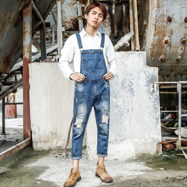 summer spring and siamese sling retro-hole japanese jeans nine male pants korean version of the tool bib 5lhm, Blue
summer spring and siamese sling retro-hole japanese jeans nine male pants korean version of the tool bib 5lhm, Blue