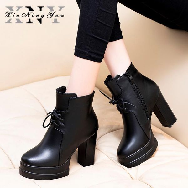 boots xiuningyan women ankle genuine leather thick heel waterproof platform 10cm short casual shoes motorcycle botas, Black
boots xiuningyan women ankle genuine leather thick heel waterproof platform 10cm short casual shoes motorcycle botas, Black