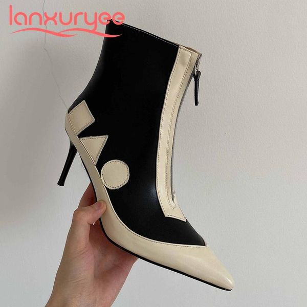 lanxuryee 2021 fashion boots genuine leather mixed colors streetwear nightclub pointed toe thin high heel zipper ankle boots l25, Black
lanxuryee 2021 fashion boots genuine leather mixed colors streetwear nightclub pointed toe thin high heel zipper ankle boots l25, Black