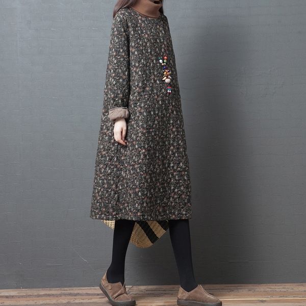 johnature chinese style print floral women dresses warm vintage robes winter new thick turtleneck long sleeve loose dresses 201029, Black;gray
johnature chinese style print floral women dresses warm vintage robes winter new thick turtleneck long sleeve loose dresses 201029, Black;gray