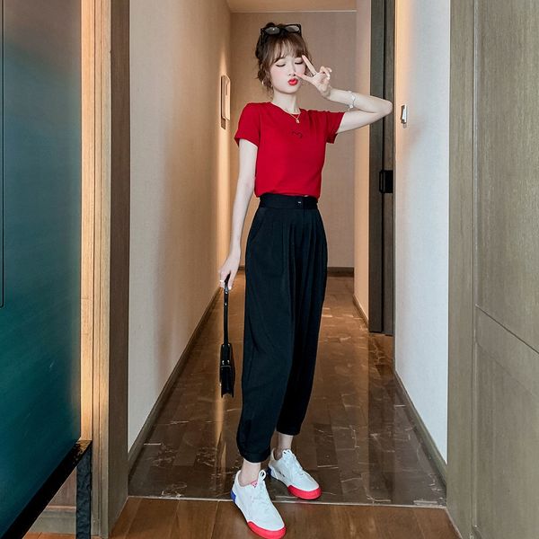 small tall ankle-length pants set 2020 new women's t-shirt trouserstrousers and trousers summer love embroidered short-sleeved t-shirt, Gray
small tall ankle-length pants set 2020 new women's t-shirt trouserstrousers and trousers summer love embroidered short-sleeved t-shirt, Gray