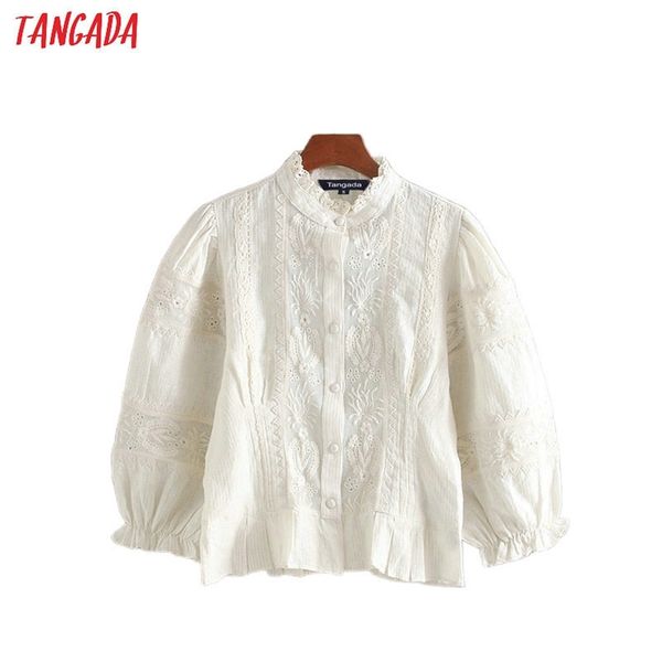 tangada women retro embroidery white shirts pleated three quarter sleeve ruffles elegant office ladies crop blouses lj200811
tangada women retro embroidery white shirts pleated three quarter sleeve ruffles elegant office ladies crop blouses lj200811