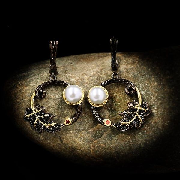 new retro leaf ring winding freshwater pearl ladies earrings noble mysterious black gold jewelry woven earrings ladies jewelry, Silver
new retro leaf ring winding freshwater pearl ladies earrings noble mysterious black gold jewelry woven earrings ladies jewelry, Silver