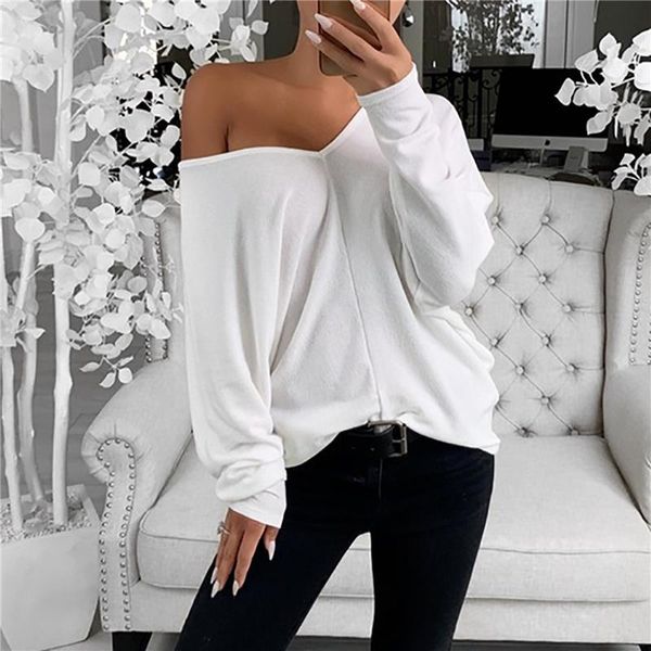 women's t-shirt pure color women t shirt casual long sleeve loose street fashion v neck ladies, White
women's t-shirt pure color women t shirt casual long sleeve loose street fashion v neck ladies, White