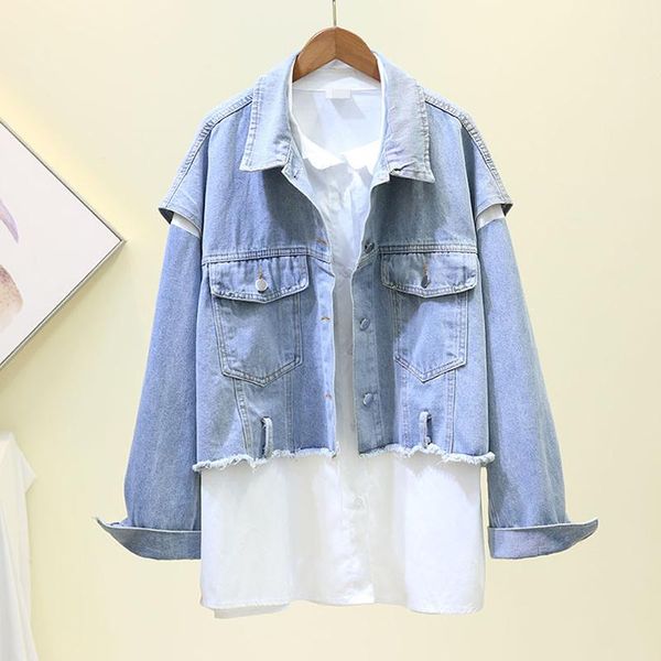 fashion women's jean jacket suit 2020 autumn clothes detachable short denim vest coats + white loose shirt female two piece sets, Gray
fashion women's jean jacket suit 2020 autumn clothes detachable short denim vest coats + white loose shirt female two piece sets, Gray